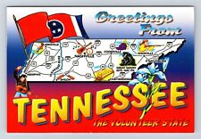 Postcard TN Greetings From Tennessee State Map Flag Volunteer State AJ2 picture