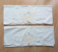 Vintage Embroidered Butterfly and Floral Pillow Cases picture