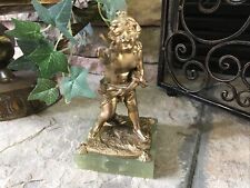 Antique Putti Cherub Sculpture Angel Girl Statue Bronze Cupid Figure Marble Base picture