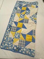Vintage Quilt For Baby Homemade Bear Print With Yellow/Blue/White Machine Stitch picture