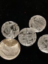 4x Bead Lot Carved Chinese Clear Quartz Rock Crystal Lotus Flower Round 12mm  picture