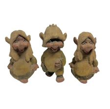 Lot of 3 Henning Norway Folk Art Carved Troll Gnome Figure Wood Vintage MCM picture