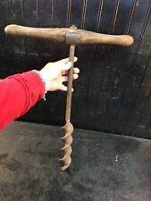 Antique T-Handle Wood Auger Hand Drill From The 1800s LG 2.IN 18IN DEEP SET picture