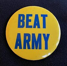 Vintage USNA Naval Academy BEAT ARMY Yellow And Blue 3-1/2” Pinback Button picture