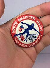 1955 North American Indoor SPEED SKATING Championships Milwaukee Lapel Pinback picture