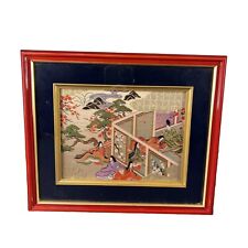 Small Japanese Wall Art Kyoto Nishijin Woven Stitch Red Frame Japan Home Deco picture