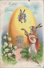 Postcard Easter Tuck Anthropomorphic Rabbits Playing Lute Guitar 1907 picture