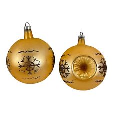 Vintage Christmas Ornaments Austria Gold Snowflake 2pc Solid & Triple Indented picture