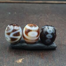 Set of 3 Exquisite Himalayan Indo Tibetan Dzi Agate Amulet Beads Rare Patterns picture