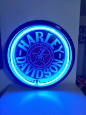 Harley Davidson Neon Fat Boy Electric Clock. Rare Blue Neon Light. 19