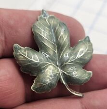 VTG Lapel Pinback Hat Pin Silver Tone Enameled Green Leaf picture