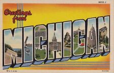 Large Letter 'Greetings From Michigan'. Linen Posted 1949 picture