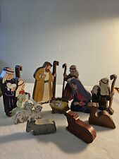 Christmas 10 Pc. Wooden Nativity Full Set Hand Painted Reversible Animals  picture