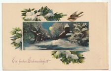 1914 Embossed German Christmas PC Snowy scene in Moonlight picture