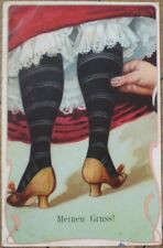 Risque 1908 Postcard, Man Grabbing Woman's Legs Stockings, Color Litho German picture