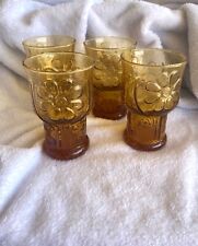 Vintage Libbey Amber Glass Country Garden Daisy Flower MCM 1960s 1970s Vibe picture