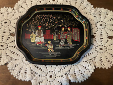 Vintage Elite Tray - Black Metal Tray w/Asian Theme and Cherry Blossoms picture