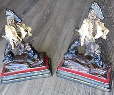 P. Beneduce Signed Pair Antique Bronze Pirate Enamel Metal Statue Bookends Moody picture