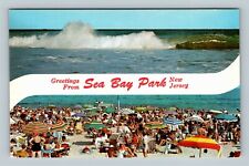Sea Bay Park NJ, Banner Greetings, Beach, Surf, New Jersey Vintage Postcard picture