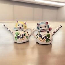 Vtg Ceramic Kitten In a Kettle Salt & Pepper Shaker DL picture