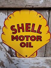 VINTAGE SHELL PORCELAIN SIGN OLD AUTOMOBILE MOTOR OIL LUBRICANT SERVICE STATION picture