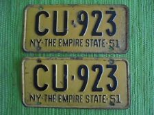 1951 New York License Plate Matched Pair 51 NY Tag CU-923 Plates Empire State picture