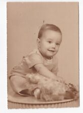 Vintage 2.75x4.5 Photo Of Cute Baby Boy Petting Dog Studio Portrait picture