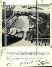 1973 Press Photo Skier slides down jumping hill, Falun, Dalarna, Sweden picture