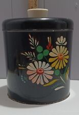Vintage 1950s Ransburg Black Floral Canister w/Lid 7.5