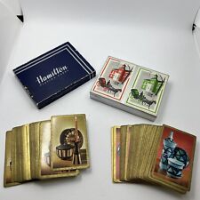 Hamilton Plastic Coated Playing Cards candles christmas 2 Decks Complete Vtg picture
