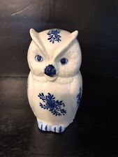 Vintage Small Ceramic Figural OWL Pitcher White w/ Blue Flowers and Trim EUC picture