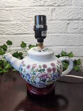 Vintage 9” H Ceramic Teapot Lamp-no shade with Flowers Cute picture