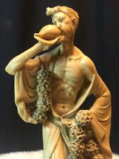 FRENCH IVORY COLOR ANTIQUE FIGURINE JAPANESE MAN BLOWING CONCH SHELL 17 Inches picture