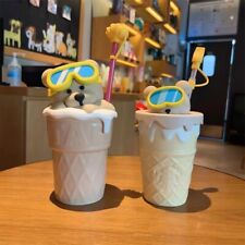 2023New Starbucks Cute Diving Bear Ice Cream Tumbler Straw Cup Topper Gift 370ml picture