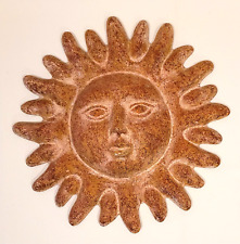 Vintage Terracotta Mexican Folk Art Clay Pottery Wall Hanging Sun Face Plaque picture