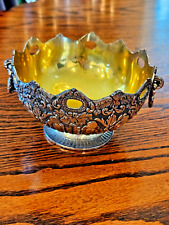 Vintage Leonard Japan Ornate Small Silverplate Compote Dish Gold Tone Inside picture