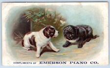 PLAYFUL PUPPIES*DOGS*EMERSON PIANO CO*CHICAGO & BOSTON*VICTORIAN TRADE CARD picture