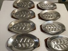 Vintage Japanese Aluminum Hot Sizzling Plate Wood Trays  Set Of 8 picture