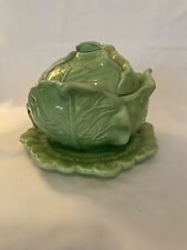 Vintage Holland Mold Green Cabbage Serving Bowl W/Lid & Plate USA picture
