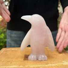 0.8LB 4.3''Natural Rose Quartz Penguin Crystal Figurine Carving Healing Energy picture