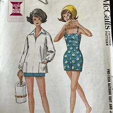 Vintage 1960s McCalls 6781 Pre-Teen Bathing Suit + Jacket Sewing Pattern 8PT CUT picture