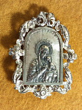 Antique STERLING Silver Pendant GREECE, Madonna and Child picture
