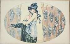 Art Deco Italian 1920s Postcard, Woman in Black Dressing AB Artist Signed Risque picture