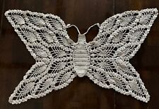 Unique Vintage Butterfly Design Tan crocheted Doily HUGE 24.25” X 14.5” picture