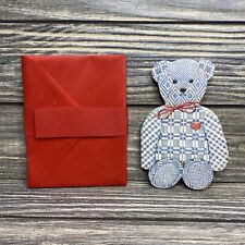 Vtg Hallmark Greeting Card Blue Patchwork Teddy Bear Red Envelopes Blank 8 Cards picture