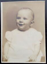 VINTAGE EARLY 1930-40'S REAL SEPIA TONE PHOTO YOUNG BABY SMILING DRESS 5X7  picture