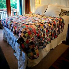 Vintage Postage Stamp 70s Boho Quilt Queen picture