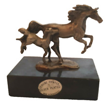 SALE_Pewter HORSES Silver Plated, on Marble Base Ht.3