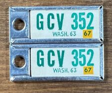 Vintage 1967 Washington State DAV License Plate Keychain Tag Matching Pair Set picture