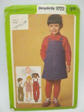 Vintage Simplicity 9722 Toddler's Overalls & Jumper Pattern Size 3 COMPLETE/CUT picture